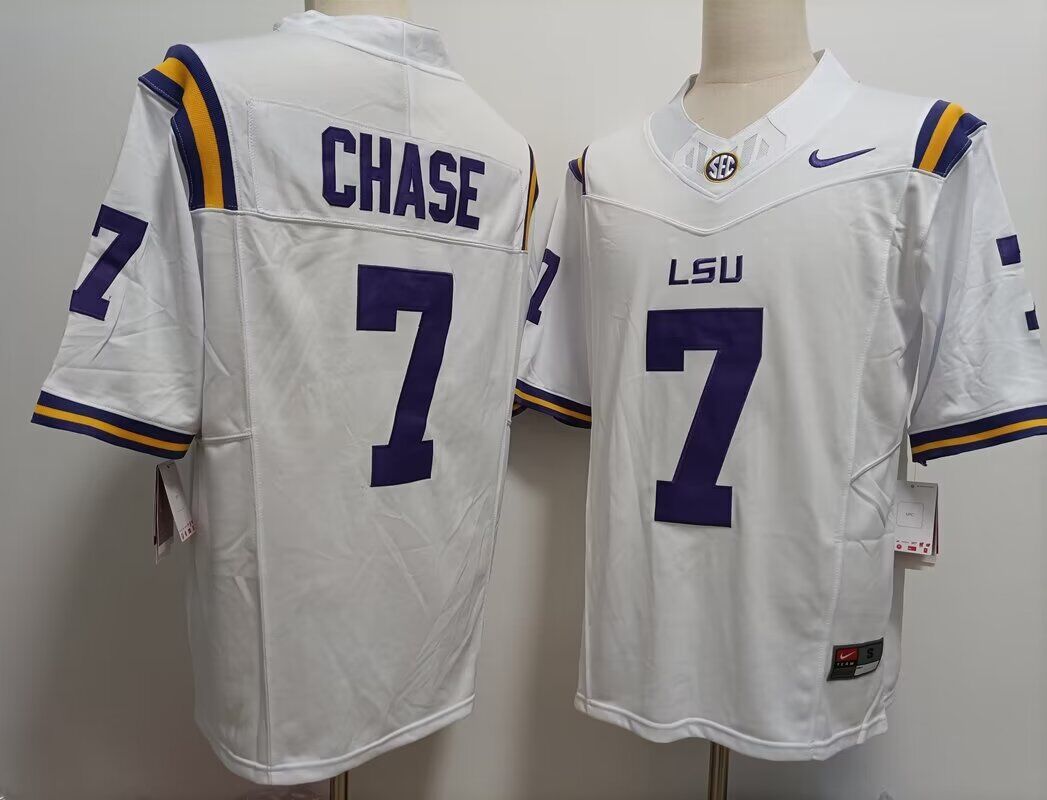 2024 NCAA Men LSU Tigers 7 Chase white Nike jersey